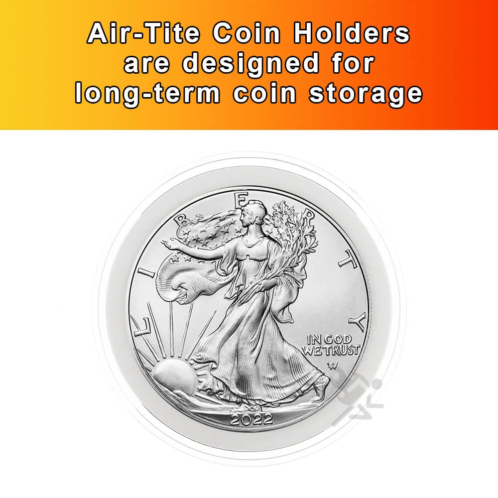 Onfireguy 20 Air-Tite 40Mm Ring 1Oz Silver Eagle, Kookaburra, Kangaroo Coin Holders  Capsule Storage Tube (Black Lid  White Ring