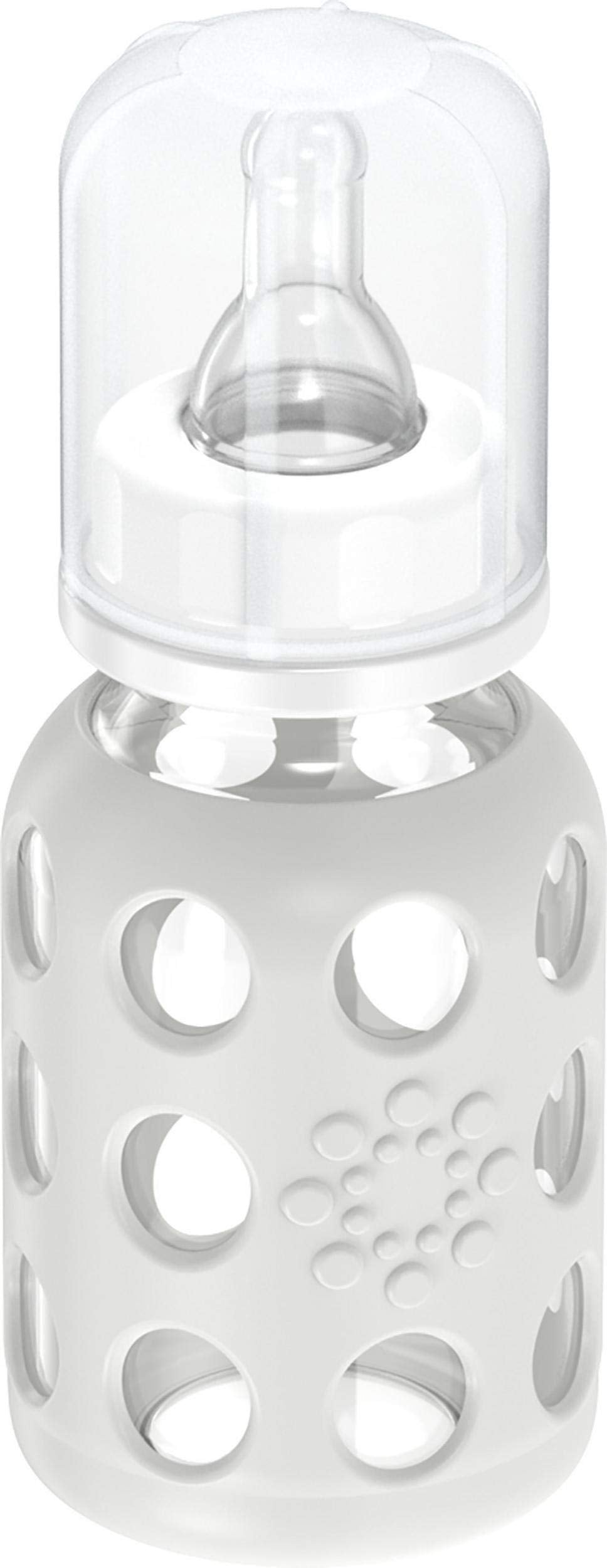 Lifefactory 4-Ounce Bpa-Free Glass Baby Bottle With Stage 1 Nipple And Protective Silicone Sleeve, Stone Gray