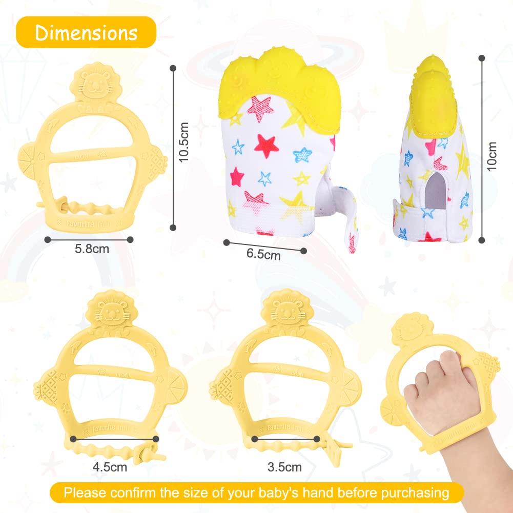 Vicloon Silicone Teething Mitt, 2Pcs Baby Teething Mitten, Baby Teething Toy with Adjustable Strap, Crinkle Sound and Textured,