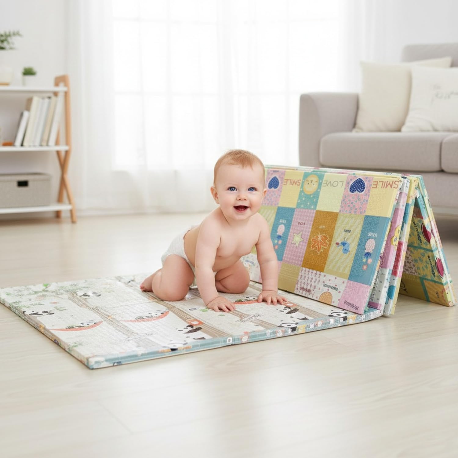 Babypro Reversible Baby Play Mat, BpaFree Xpe Foam, Foldable, BounceBack Foam, Waterproof Learning & Crawling Mat, 6.5X4.5 Ft,