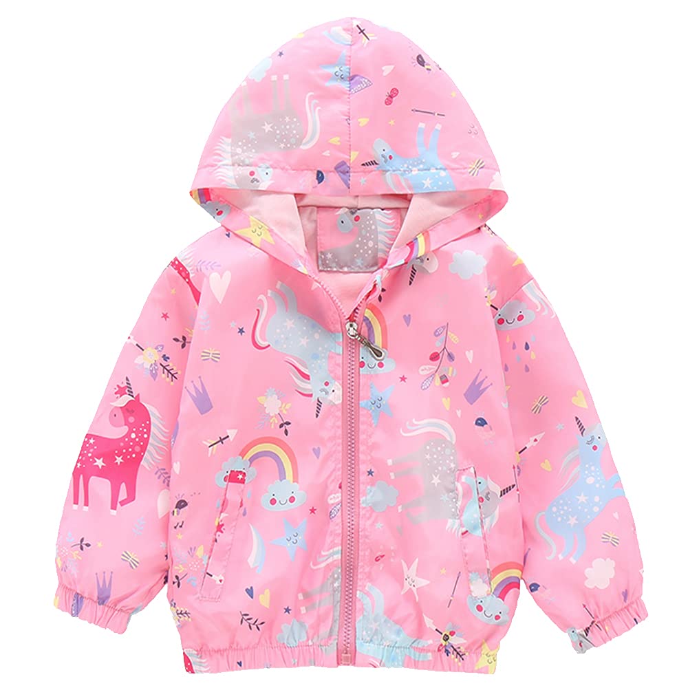 Little Hand Toddler Girls Unicorn Spring Fall Outerwear Windbreaker Rainbow Pink Jackets Coat 7-8 Years