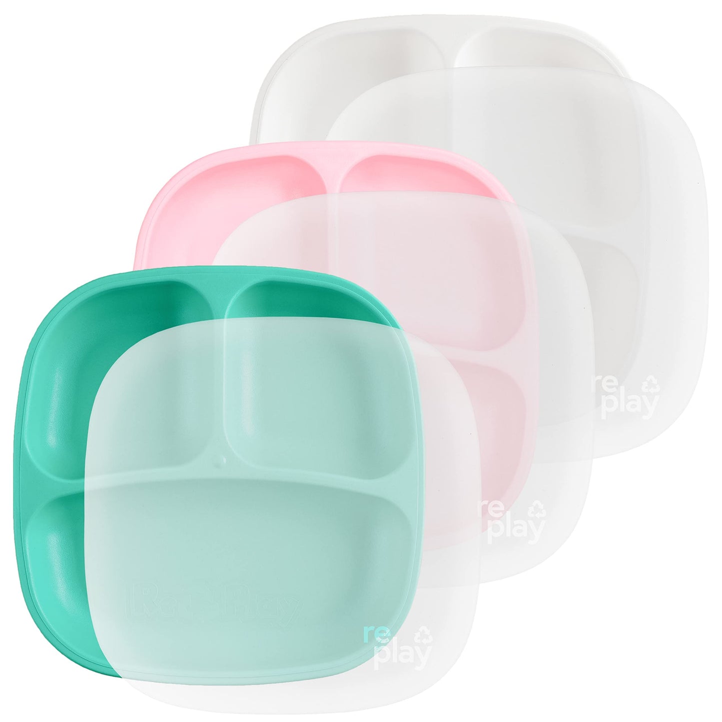 Re Play 7' Divided Plate With Silicone Lid 3 Pack - Made With Medical-Grade Platinum Silicone - 3 Plates + 3 Lids - Fresh