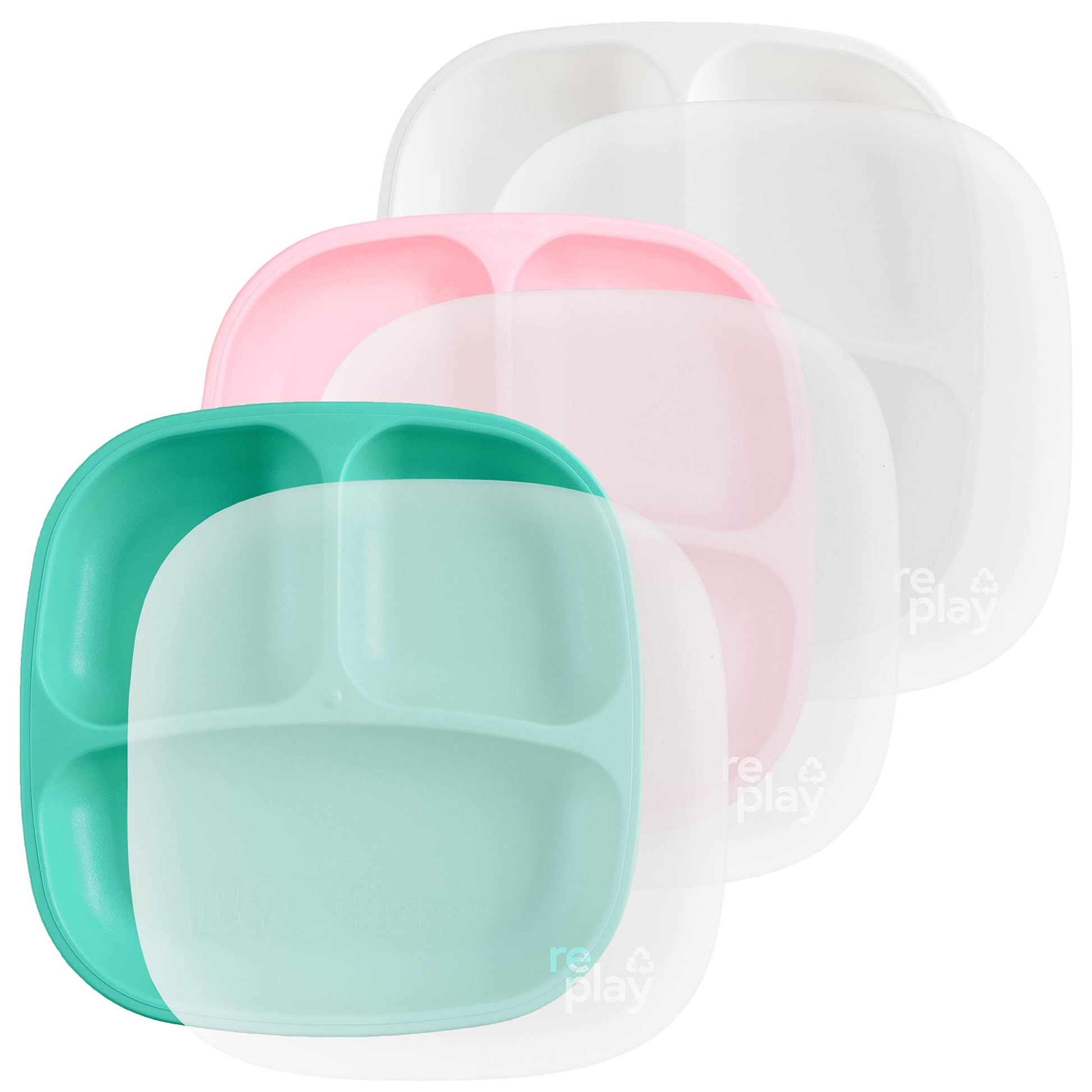 Re Play 7' Divided Plate With Silicone Lid 3 Pack - Made With Medical-Grade Platinum Silicone - 3 Plates + 3 Lids - Fresh