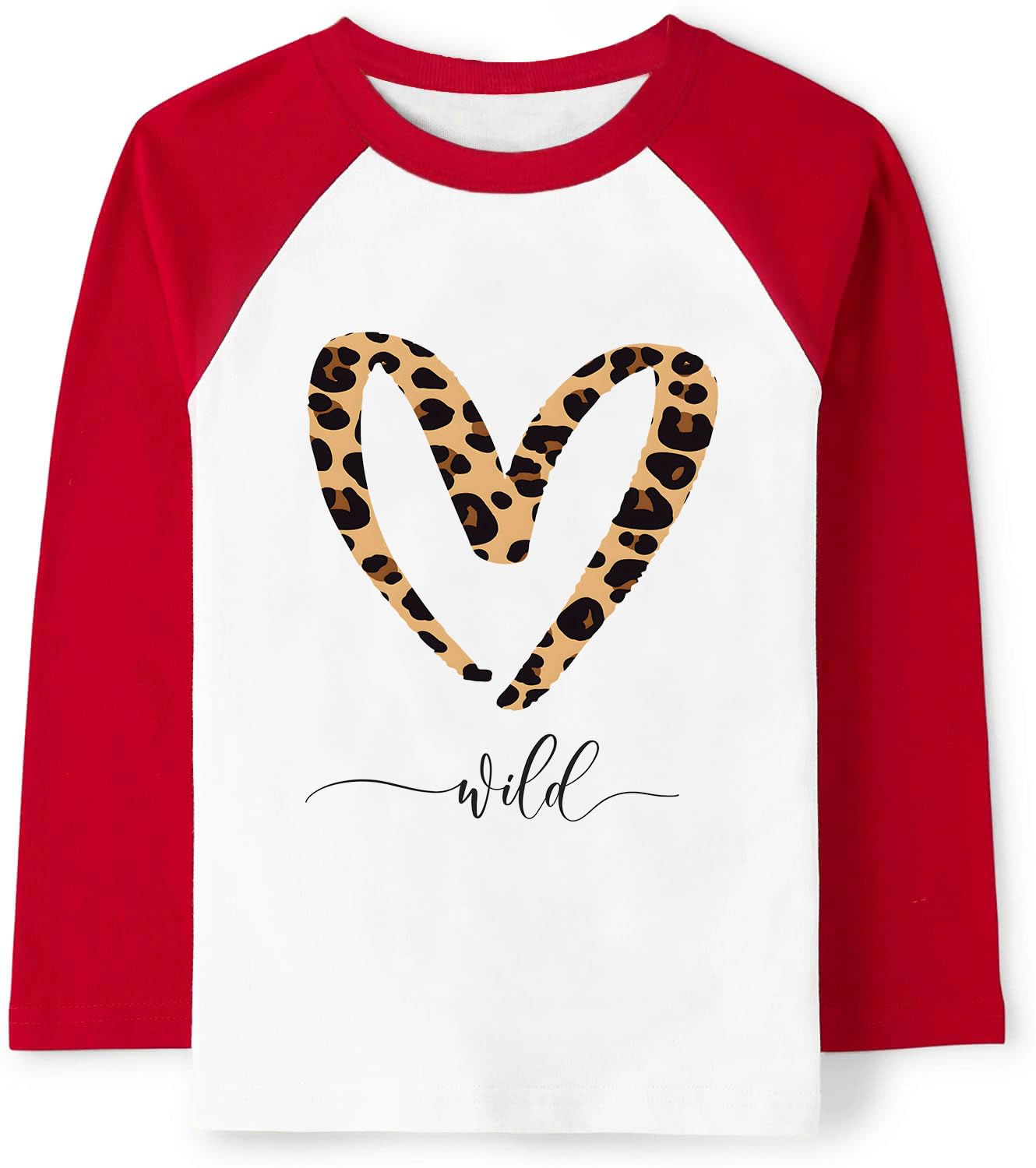 Tkria Little Kids Valentine Day Unisex Baby Raglan Long Sleeve Shirt Leopard I Love You Baseball Patchwork Shirt 2 Years
