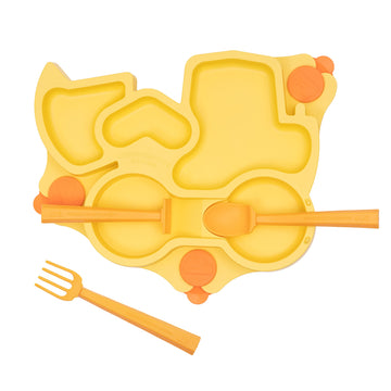 Constructive Eating Plate Made In Usa | Constructive Baby | Kids Dinnerware Set, Yellow Truck Plate | Divided Suction Plates For