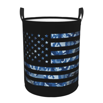 Pevtufa Navy Camouflage American Flag Foldable Laundry Basket Organizer,Fabric Clothes Toy Storage Basket Nursery Hamper Storage