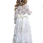 Little Flower Girl Fancy Ivory White Lace Boho Long Sleeve Full Length Slim Maxi Princess Dresses