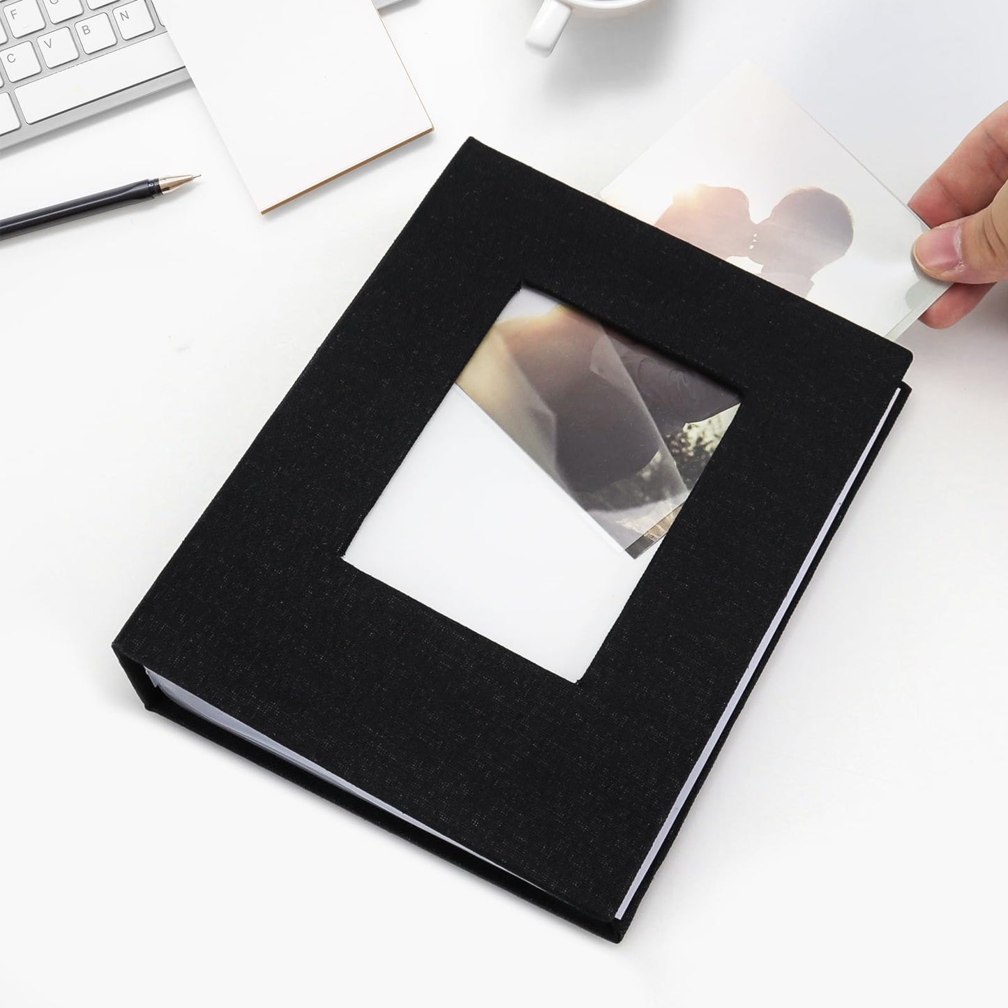 Vienrose Small Photo Album 4X6 Holds 100 Photos 2 Pack, Mini Baby Photo Album Linen Cover For Gifts Wedding Family, Black