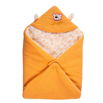 NAMAN Fleece Newborn Printed Hooded Baby Blanket for BabiesOrange