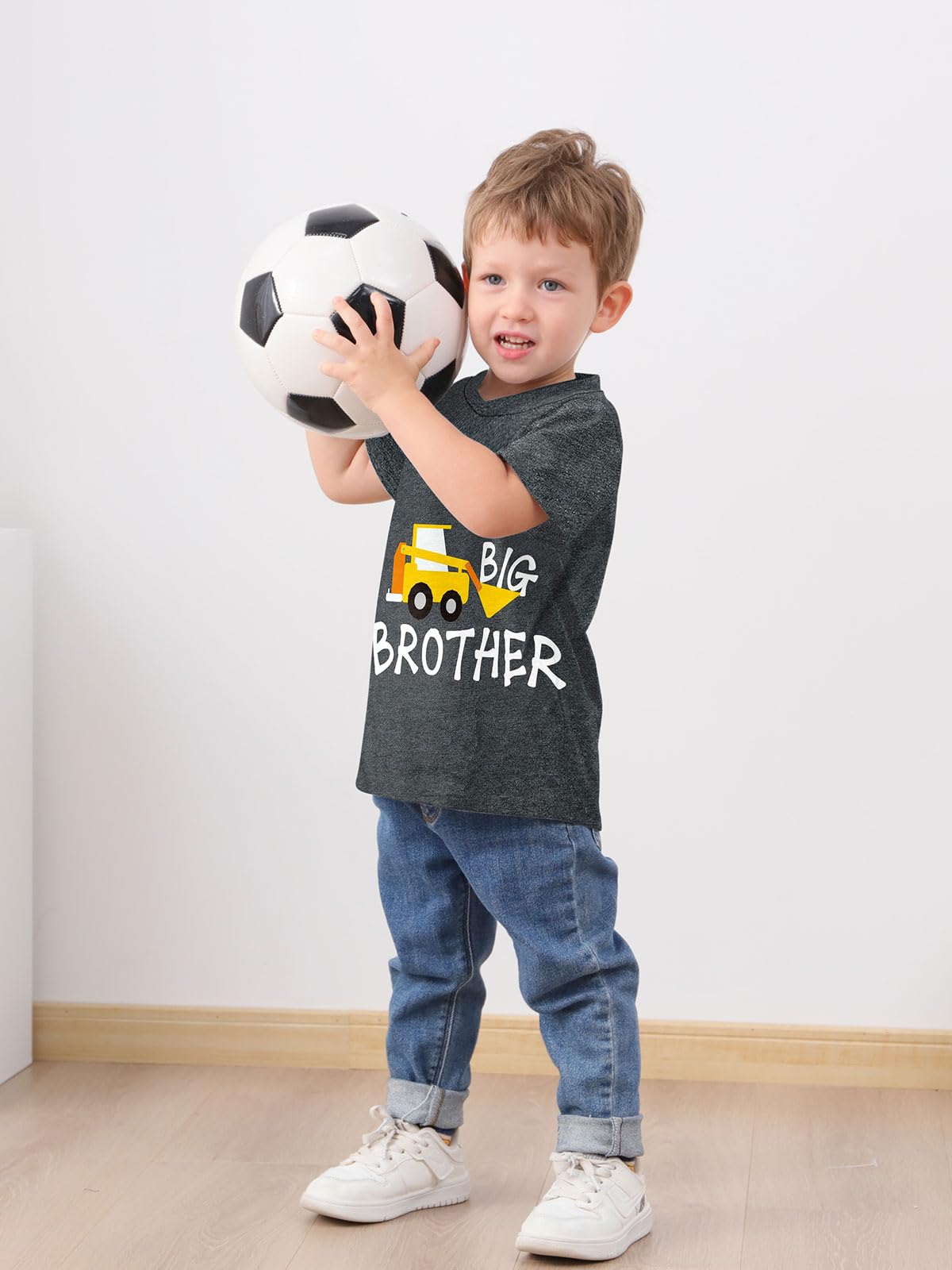 Funnycokid Big Brother Shirt 4T 3T Boys Promoted To Big Brother Bulldozers Construction Digging It T-Shirt Grey Size 4 Pregnancy