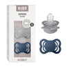 BIBS Supreme Baby Pacifier 2-Pack | Made in Denmark | BPA Free Dummy Soother, Symmetrical Nipple. Silicone, Size 1 (0-6 Months),