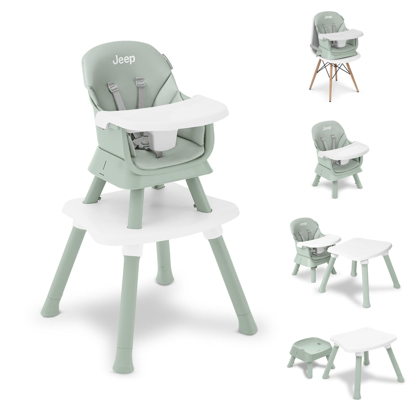Jeep Milestone 6-in-1 High Chair by Delta Children - High Chair Converts to Stool, Booster Seat, Toddler Chair, Activity Table a