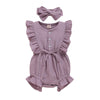 Younger Tree Toddler Baby Girl Ruffled Sleeveless Romper Casual Summer Jumpsuit Cotton Linen Clothes (Button-Purple, 6-12 Months