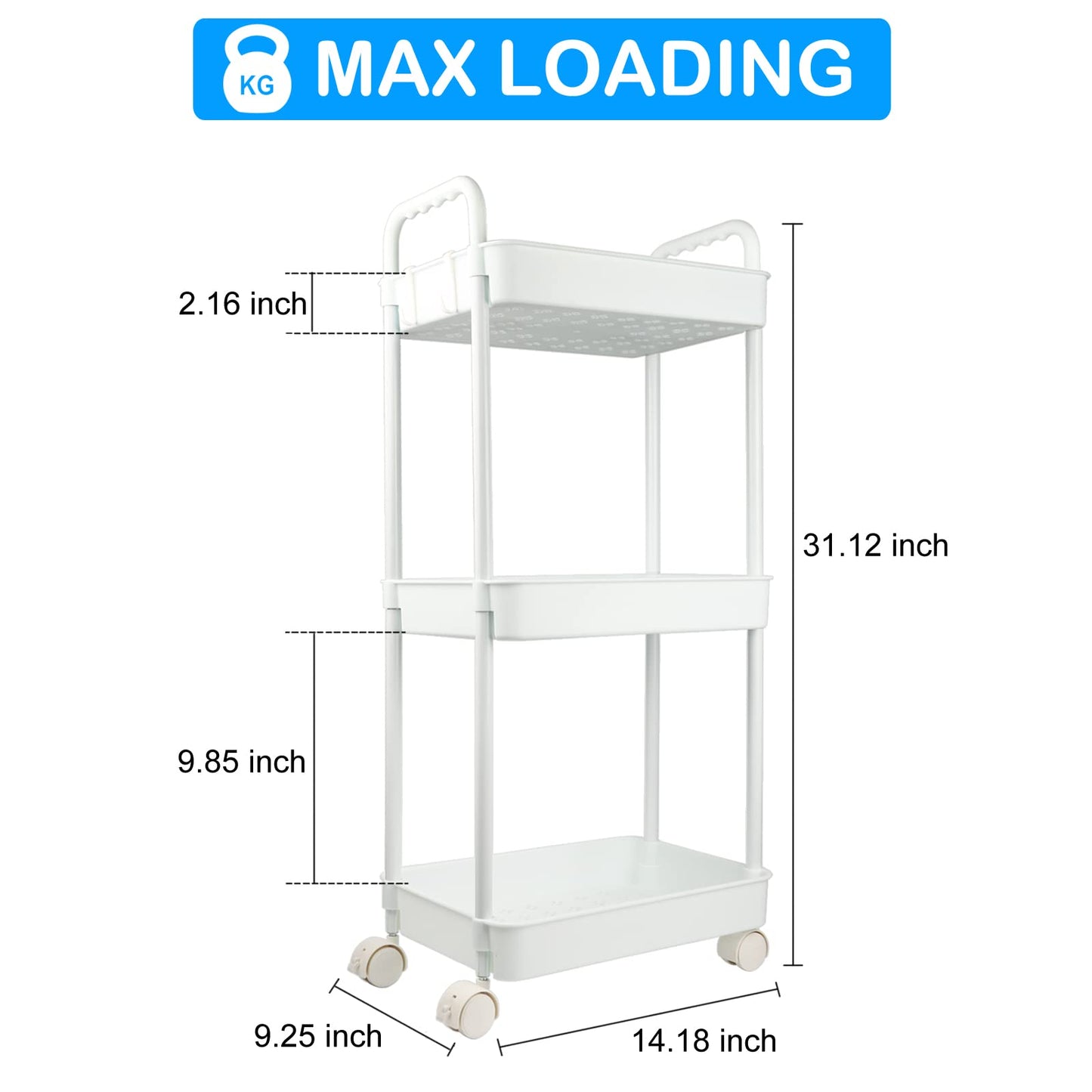Volnamal Diaper Caddy Organizer, 3-Tier Movable Diaper Cart with Wheels, Newborn Essentials Must Haves, Diaper Caddy for Wipes &