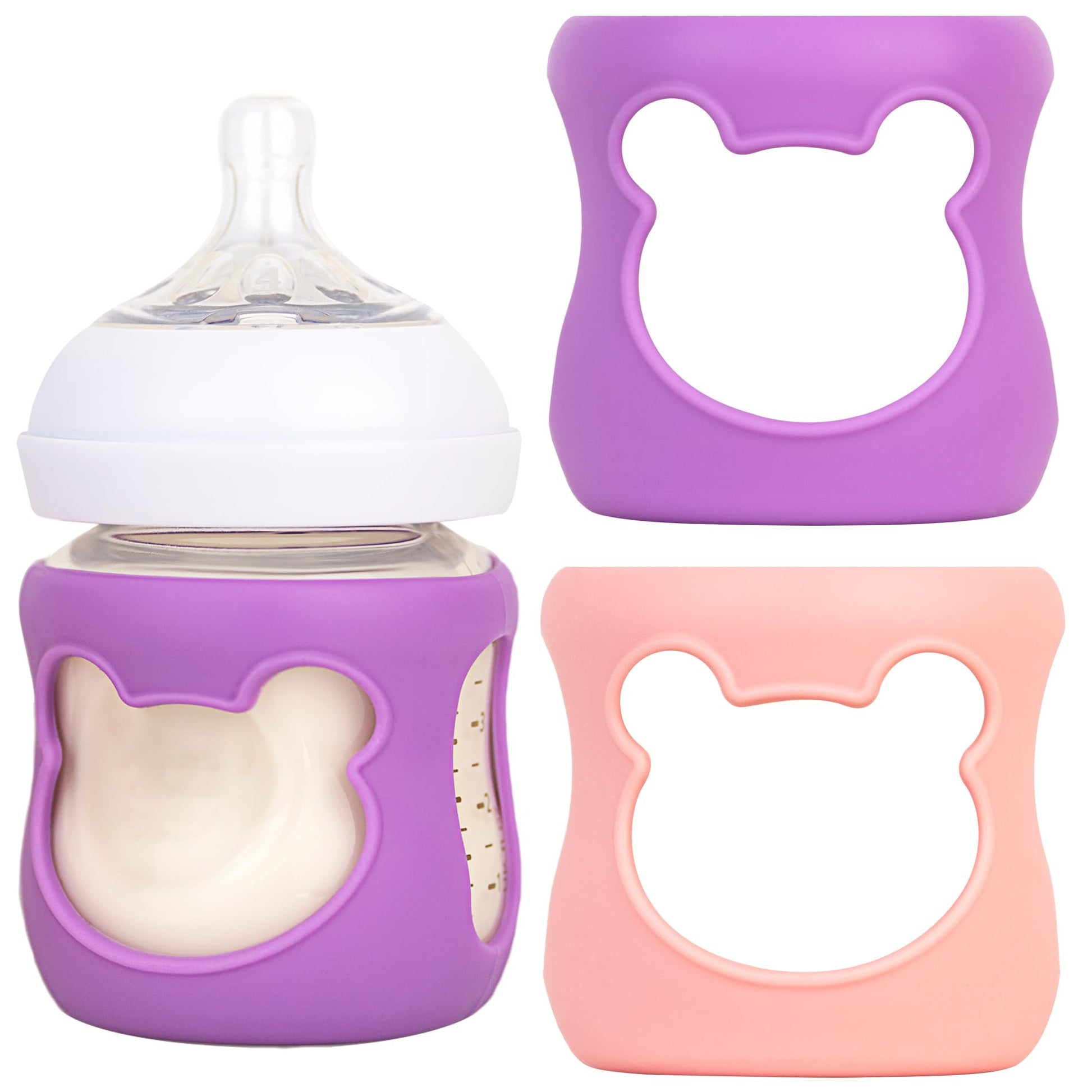 100% Silicone Baby Bottle Sleeves For Philips Avent Natural Glass Baby Bottles, Premium Food Grade Silicone Bottle Cover, Cute B