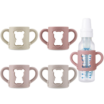 Pandaear 4 Pack Silicone Baby Bottle Handles With Dr Brown Narrow Baby Bottles 8 Oz/250 Ml, Non-Slip Easy Grip Handles
