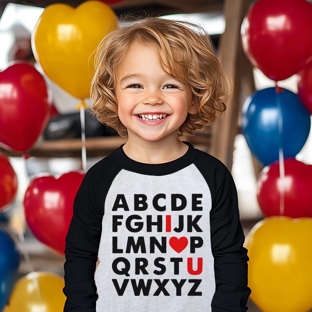 Valentine'S Day Outfit Alphabet Abc I Love U Shirt Boy Girls Kids Long Sleeve Cotton Heart Tops, Red 6 Years