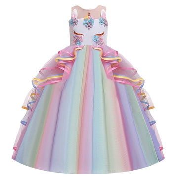 Myrisam Unicorn Costume Princess Birthday Pageant Party Dance Performance Carnival Long Maxi Tulle Fancy Dress Up Outfits Multic