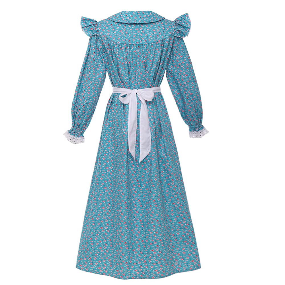 Graceart Pioneer Girls Dress Colonial Prairie Costume 100% Cotton (6 Colors Option) (Us-8, Blue)