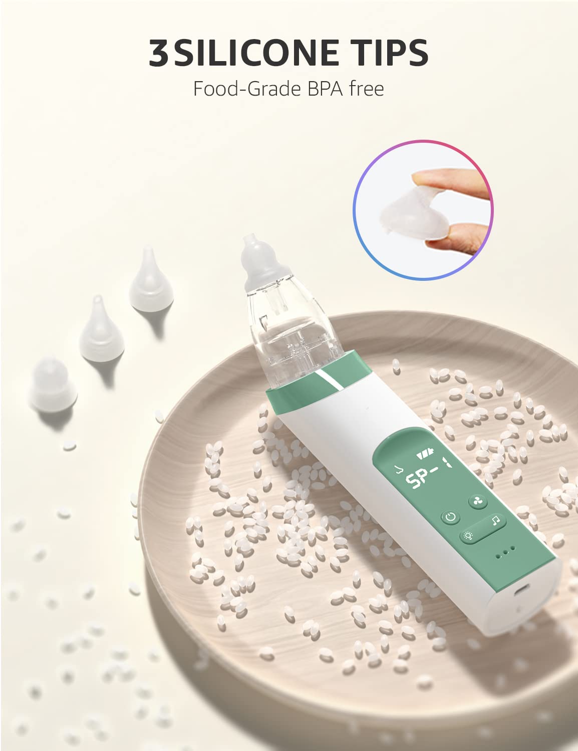 Grownsy Nasal Aspirator For Baby, Electric Nose Aspirator For Toddler, Baby Nose Sucker, Automatic Nose Cleaner With 3 Silicone