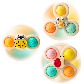 Tohibee 3Pcs Suction Cup Spinner Toys For 1 2 Year Old Boys Spinning Toys Baby Toys 12-18 Months Sensory Toys For Toddlers 1-3 F