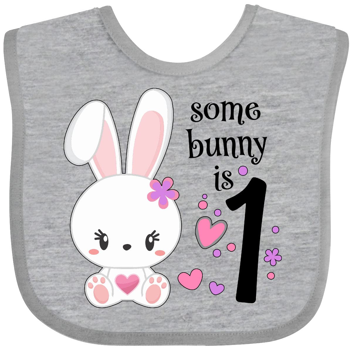 Inktastic Somebunny Is One- First Birthday Bunny Baby Bib Heather Grey 34331