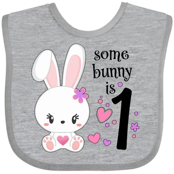 Inktastic Somebunny Is One- First Birthday Bunny Baby Bib Heather Grey 34331