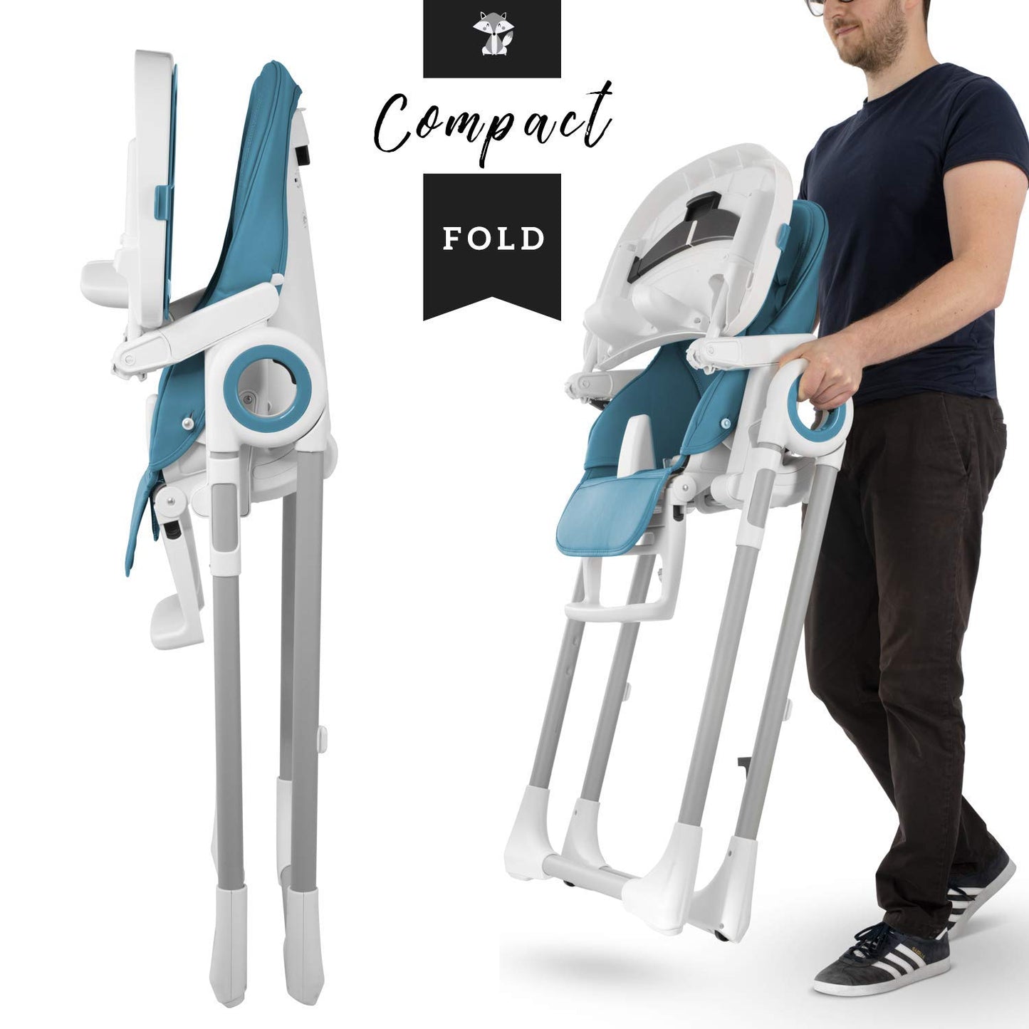 Sweety Fox Baby High Chair Adjustable To 7 Different Heights - Black Highchair - Silla Para Comer De Bebe - Foldable High Chairs