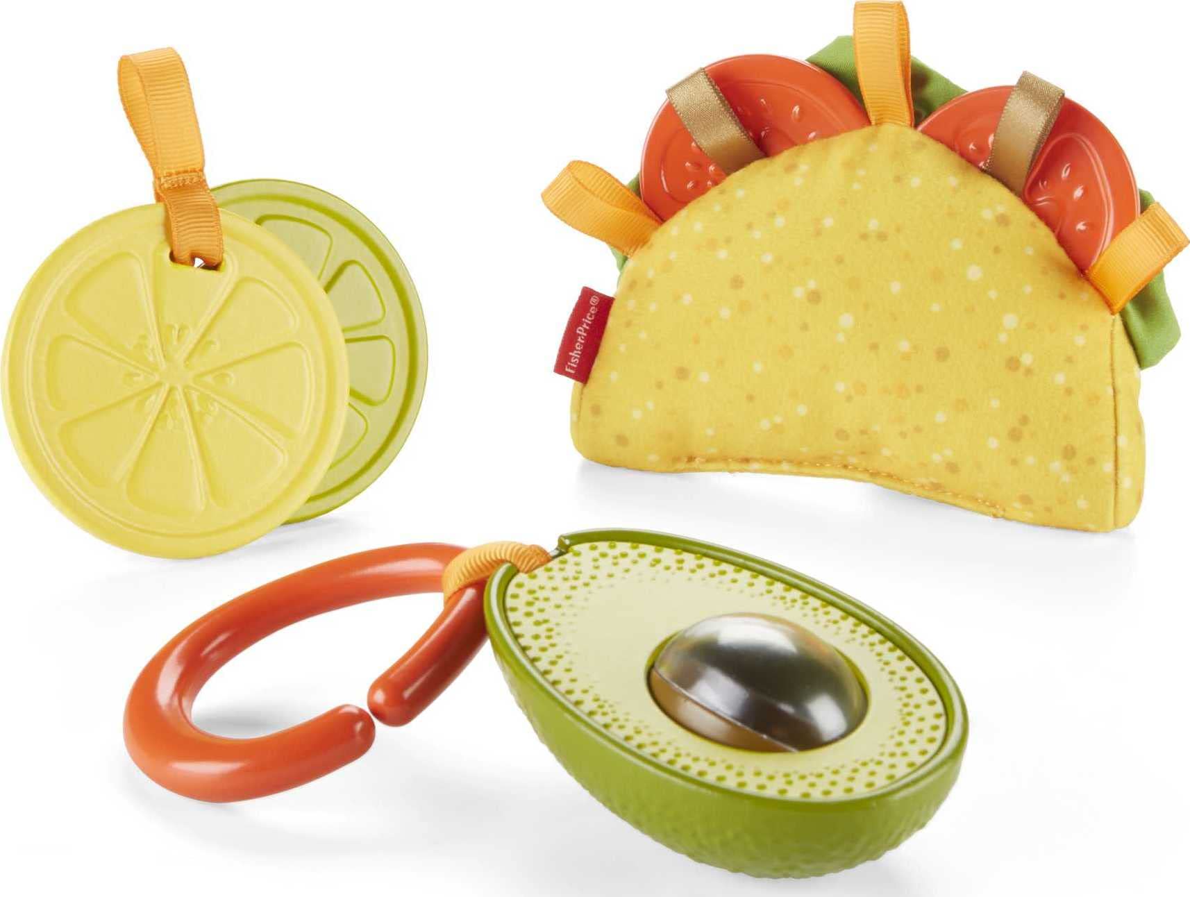 Fisher-Price Baby Toys Taco Tuesday Set, 3 Pretend Food Rattle & Sensory Activities for Newborns Ages 3+ Months