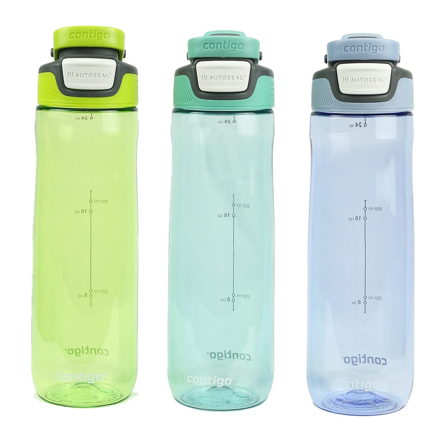 Contigo AUTOSEAL Spill-Proof Water Bottles 24oz, BPA Free, Aqua, Lagoon, Vib Lime