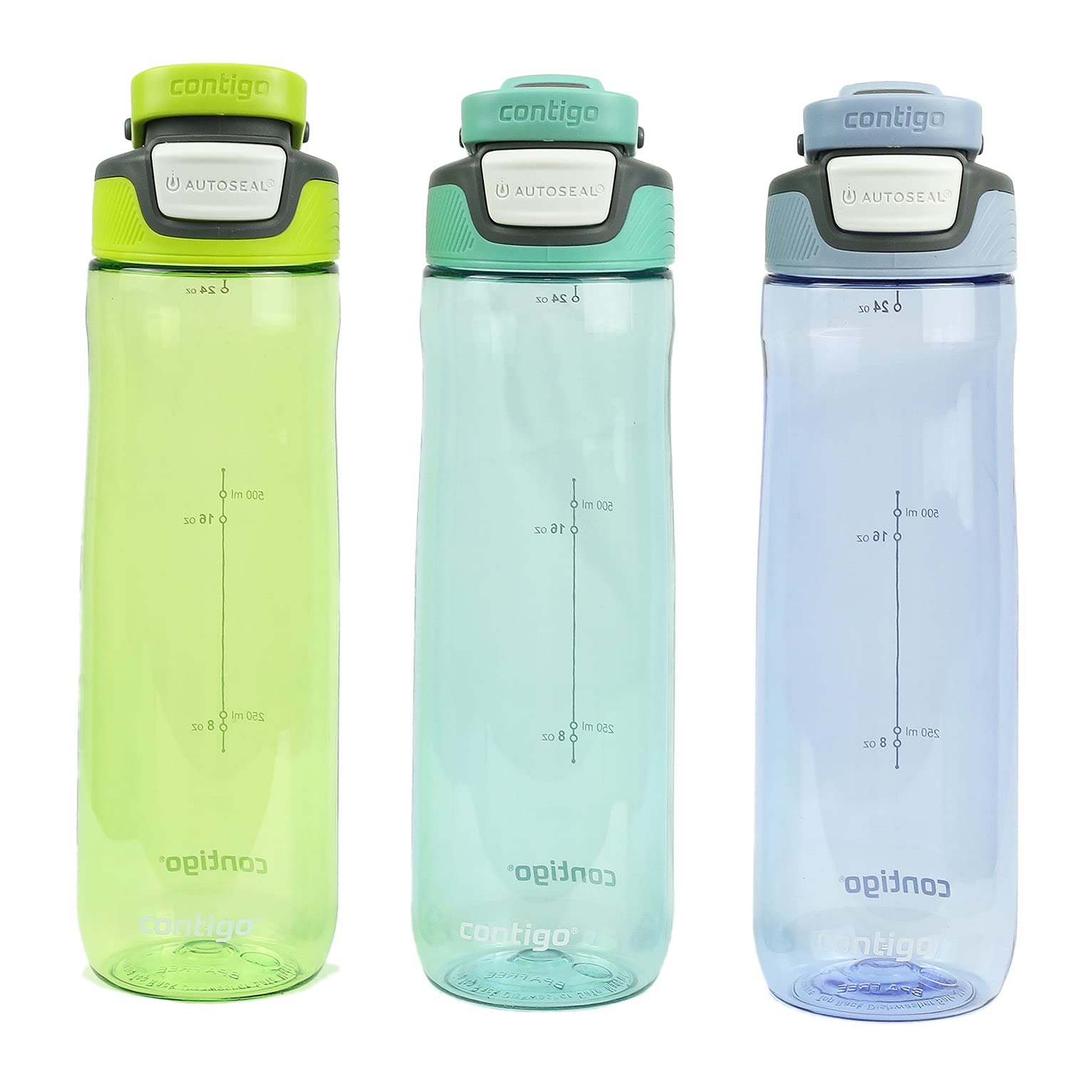 Contigo AUTOSEAL Spill-Proof Water Bottles 24oz, BPA Free, Aqua, Lagoon, Vib Lime