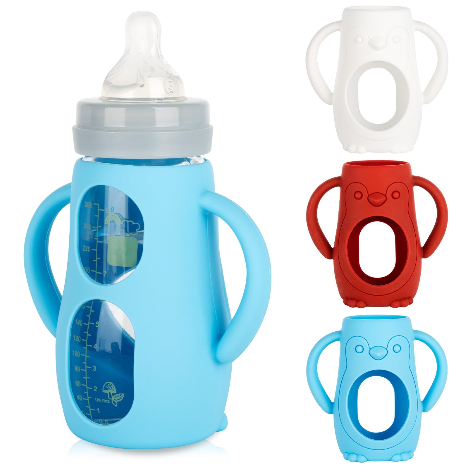 Silicone Sleeves with Handles for Mam Glass Baby Bottles 9oz,Anti Breakage Baby Bottle Holder with Handles 3 Pack