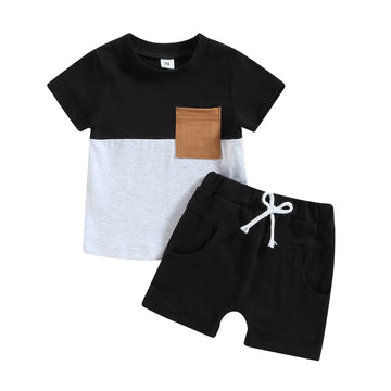 Yingisfitm Baby Boy Shorts Set Short Sleeve Tshirt Top Shorts Pants Cute Boy Summer Outfit Toddler Infant Clothes (Block Black,0