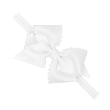 Wee Ones Girls' Extra Small Scalloped Edge Grosgrain Bowtie on Matching Elastic Band, White, 2
