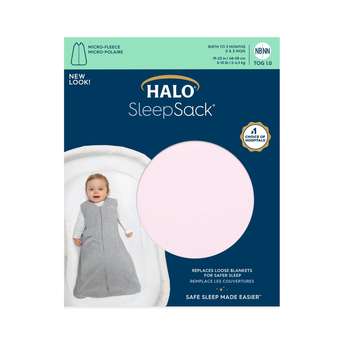 HALO Sleepsack Micro-Fleece Wearable Blanket, TOG 1.0, Soft Pink, Large