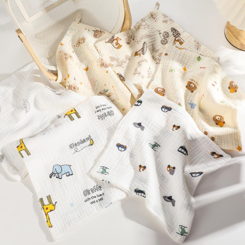Norinori Baby Muslin Washcloths - Newborn Face Towel & Burp Cloths, 6 Pack Soft Absorbent Natural Cotton Wash Towel, 10'X10' B