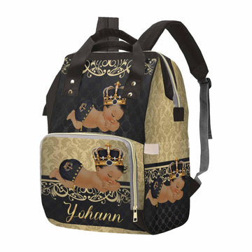 M Yescustom Personalized Baby Diaper Backpack, Vintage Golden Black Crown Prince Diaper Bag With Name, Waterproof Mommy Nursing