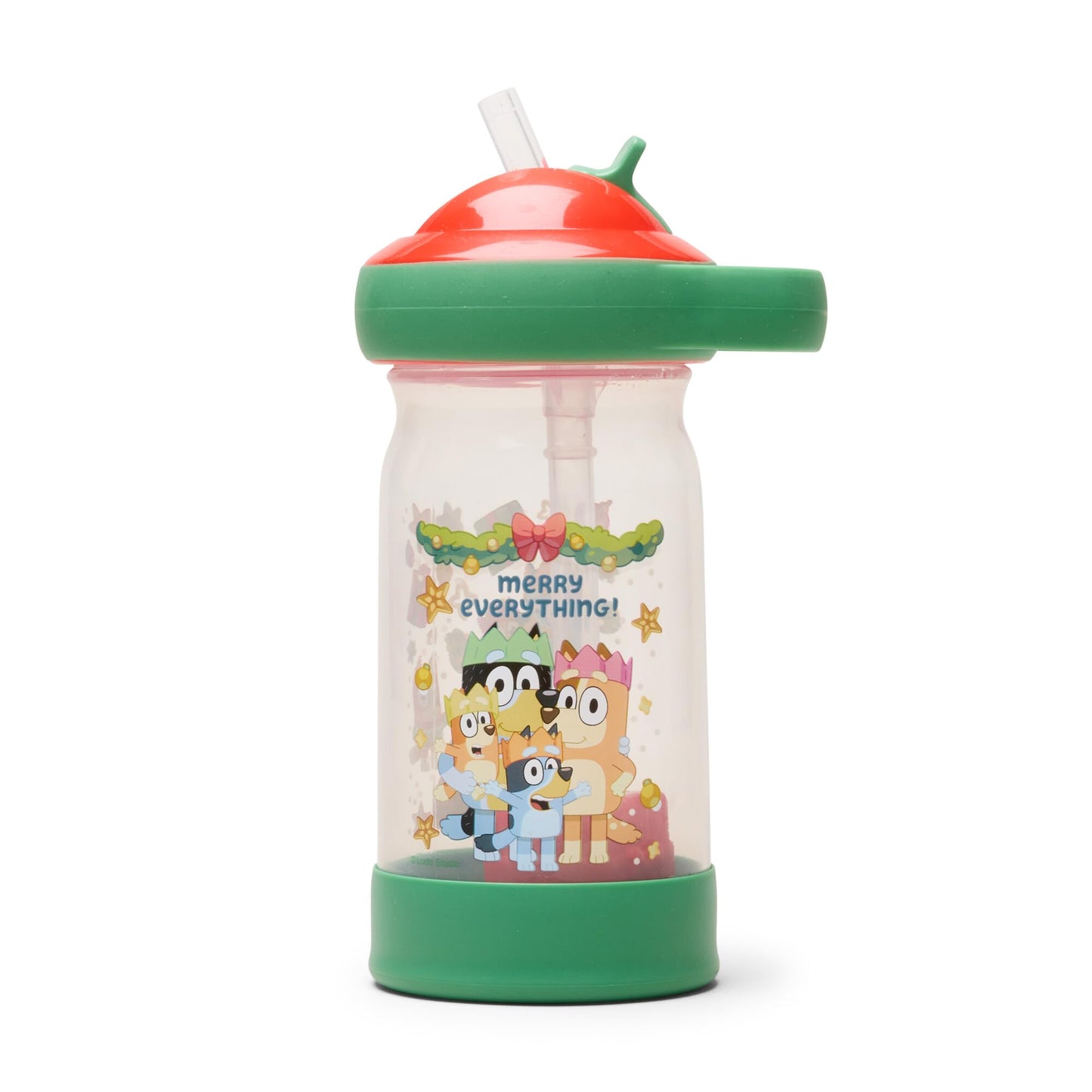 The First Years Sip & See Holiday Bluey Toddler Water Bottle - Includes Floating Charm - Spill Proof Toddler Cup with Straw - Di
