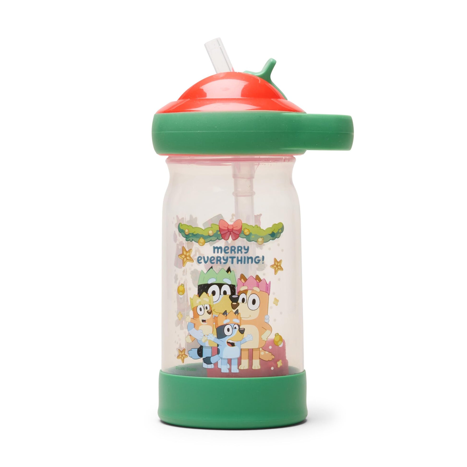 The First Years Sip & See Holiday Bluey Toddler Water Bottle - Includes Floating Charm - Spill Proof Toddler Cup with Straw - Di
