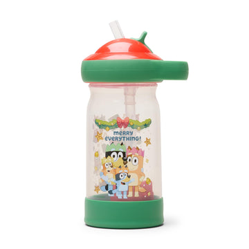 The First Years Sip & See Holiday Bluey Toddler Water Bottle - Includes Floating Charm - Spill Proof Toddler Cup with Straw - Di