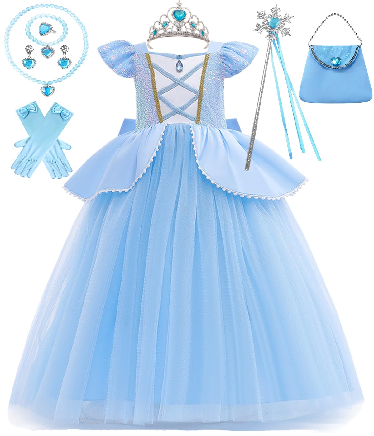 Hulaha Girls Princess Fancy Dress Kids Halloween Cosplay Dress Up Costume Sets For Cinderella6-7Years