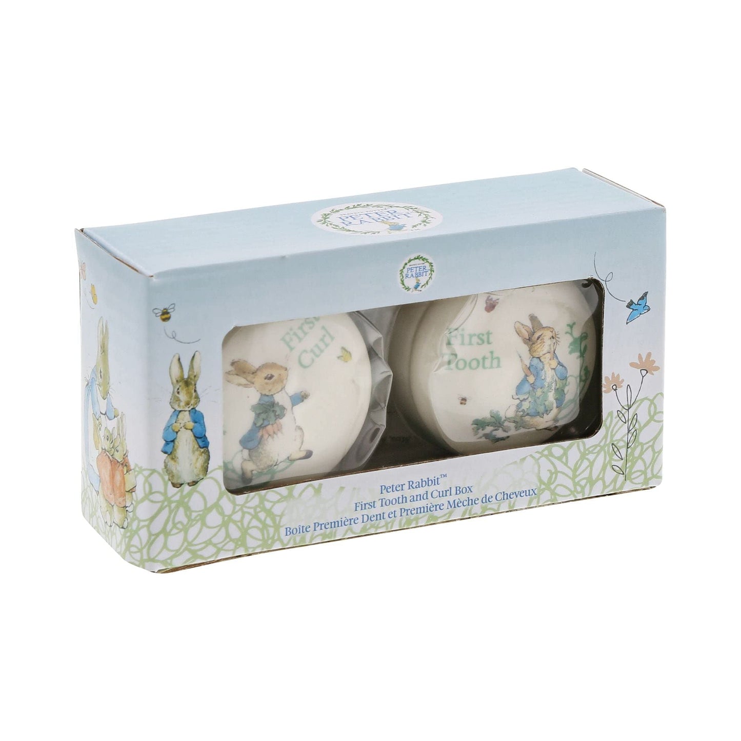 Enesco Beatrix Potter Peter Rabbit Tooth And Curl Boxes Baby Nursery Keepsake Set, 1.26 Inch, White