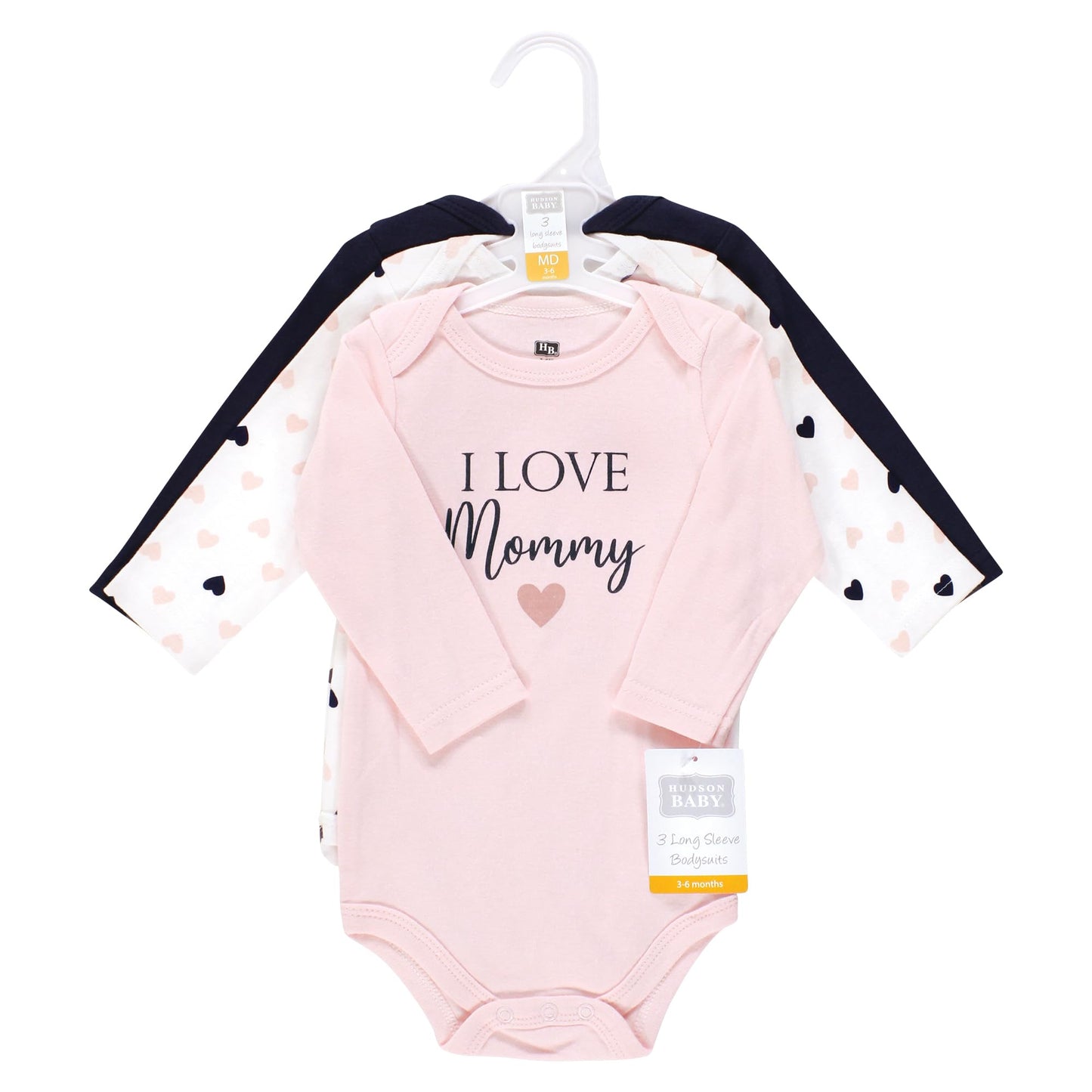 Hudson Baby Unisex Baby Cotton Long-Sleeve Bodysuits, Girl Mommy Pink Navy, 18-24 Months