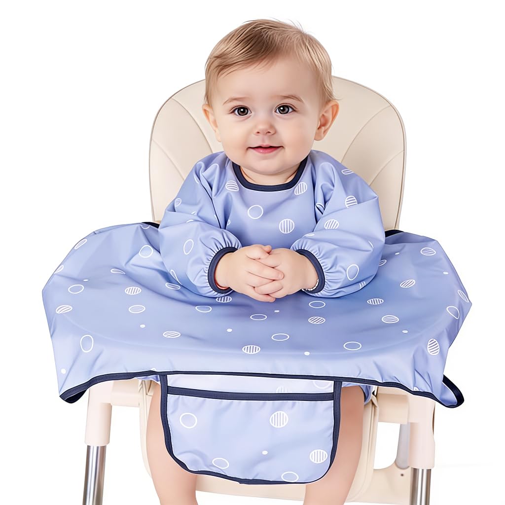 Snowie Soft Waterproof LongSleeve Feeding Apron With Front SpillCatching Pocket, Full Coverage Bibs For Baby 6 To 12 Months Hi