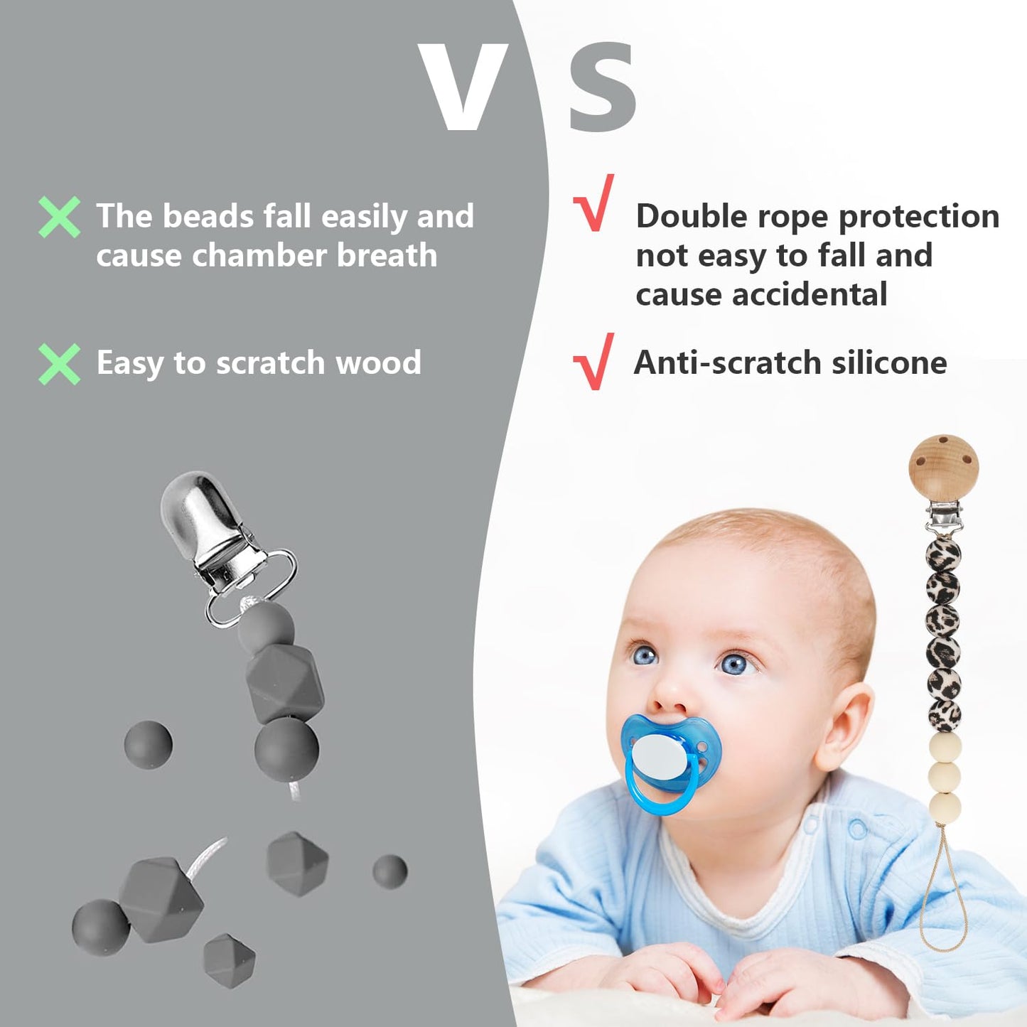Misslili Pacifier Clips, 2Pcs Silicone Soother Clips, Bpa Free Pacifier Clip Pacifier Holder For Newborn Baby Boy Girl Gifts, Le
