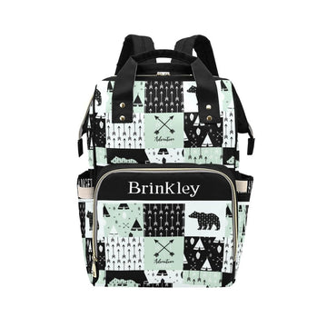 YallLocoMo Personalized Diaper Bag Backpack Gift Adventure Bear Tribal Plaid Convenient and Durable: Waterproof Multi-Compartmen