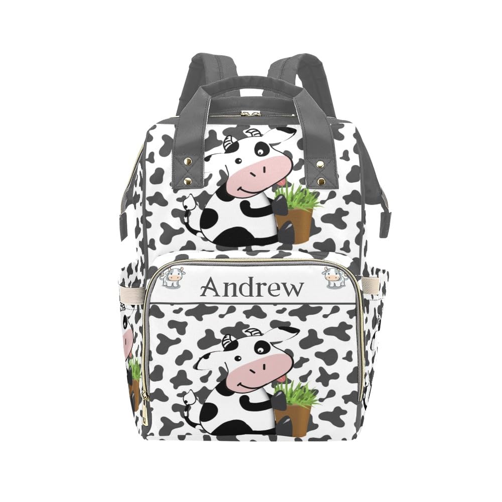 YallLocoMo Personalized Diaper Bag Backpack Gift Cute Cow Print Multi-Purpose Nappy Bag: Ideal for Holidays, Packed with Space