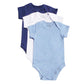 123 Bear Baby Cotton Spandex Short-Sleeve bodysuits unisex boy girl (Blue 3pk, 0-3 Months)