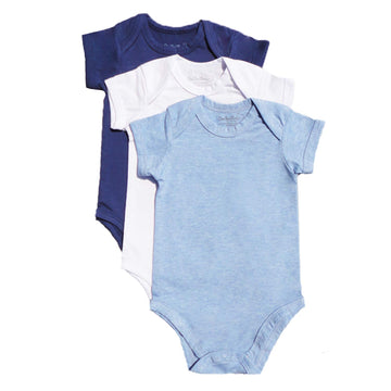 123 Bear Baby Cotton Spandex Short-Sleeve bodysuits unisex boy girl (Blue 3pk, 0-3 Months)