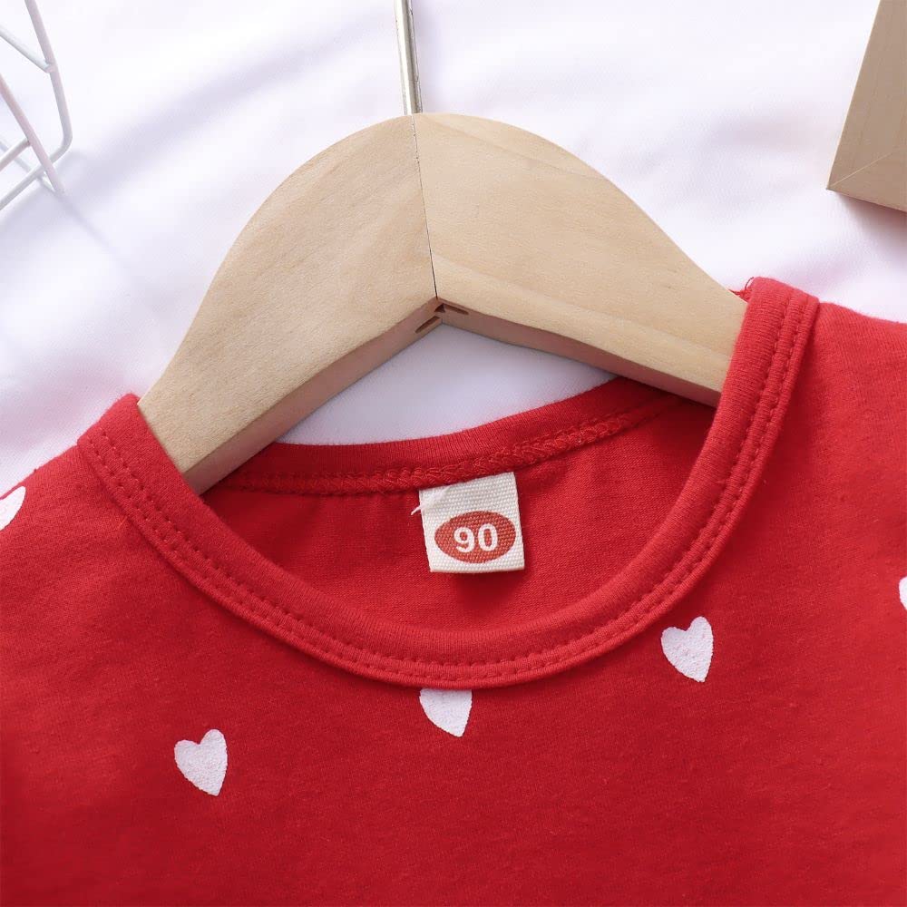 Gliglittr Toddler Baby Girls Clothes Set Valentine'S Day Heart Print Long Sleeve Ruffle T-Shirt+Pants Kids 2Pcs Outfits (Red, 18